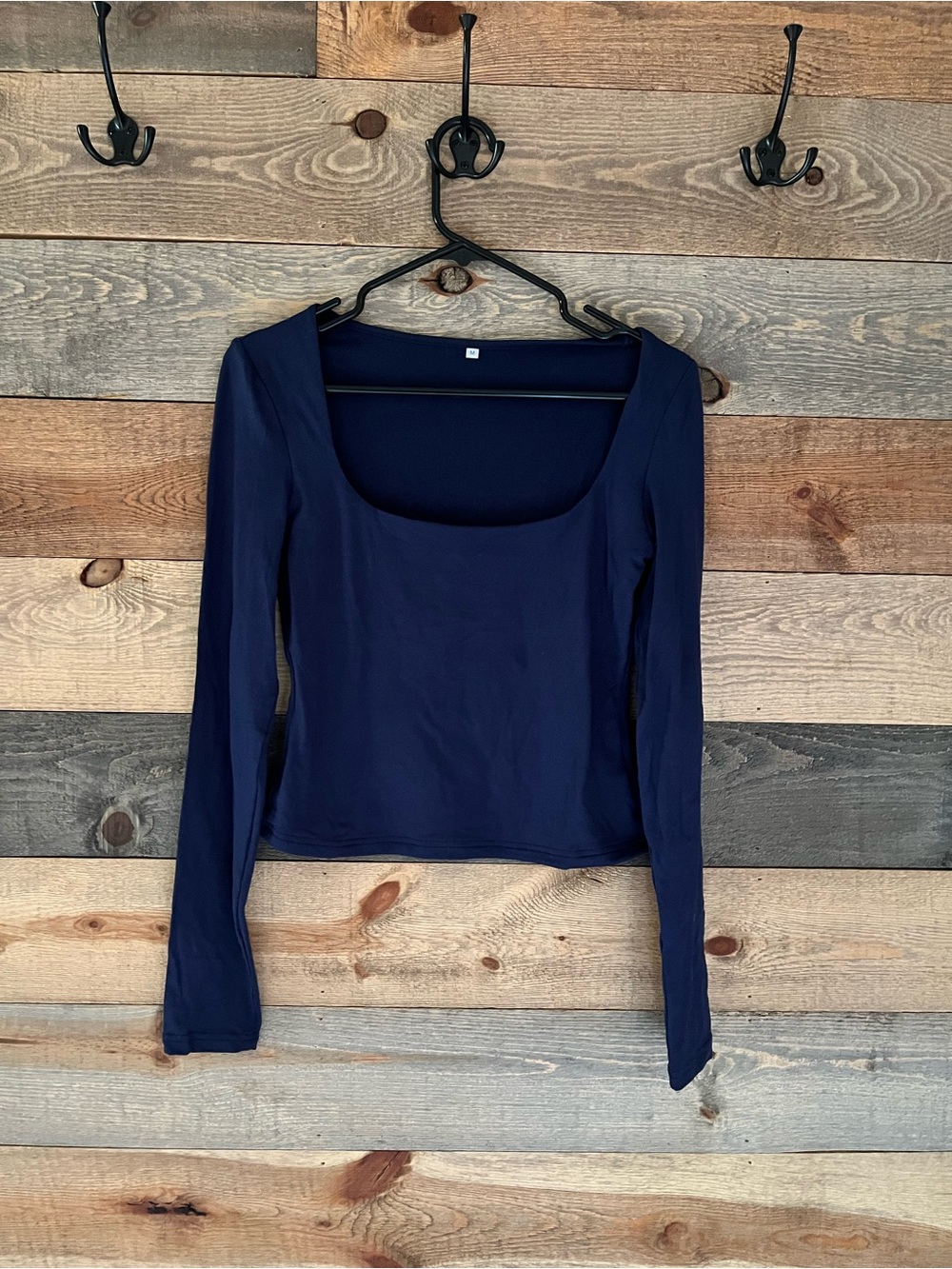 SHEIN Navy Long-Sleeve Scoop Neck Women's Top Size Medium